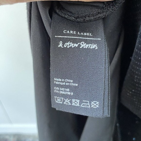 & OTHER STORIES Long Sleeve Velvet Midi Black Dress Bodycon Gold Sparkles Sz. 2 - Picture 12 of 16